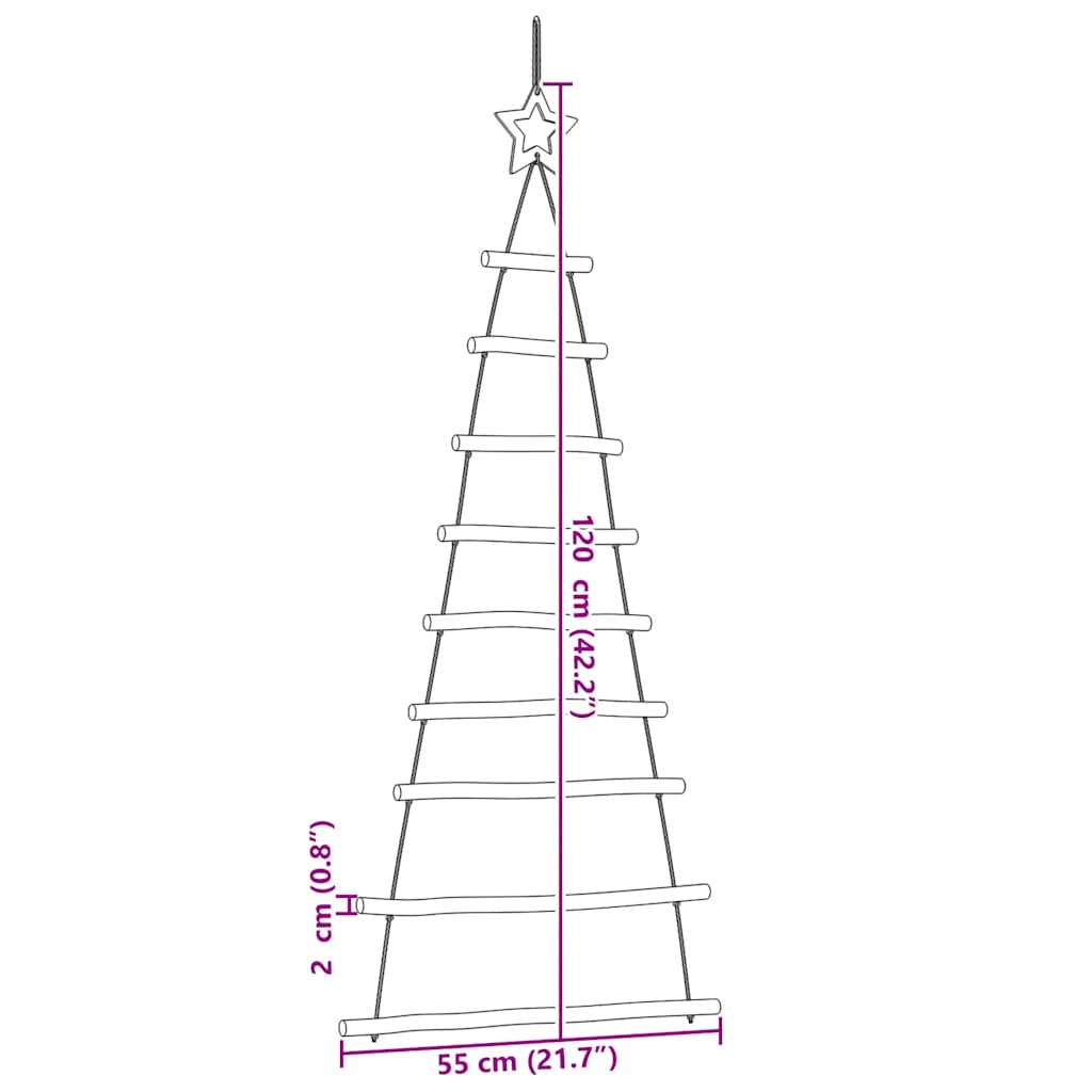 Hanging Christmas Trees with Top Stars 2 pcs 55x120 cm Natural Branch